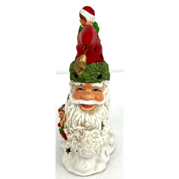 Santa Claus Tealight Holder Ceramic Holiday Christmas Moon Elves 9" Vintage - Picture 4 of 9